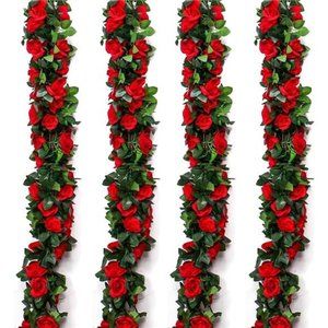 4 Pack 32.2 FT Fake Rose Vine Flowers Plants Artificial Flower Hanging Rose Ivy